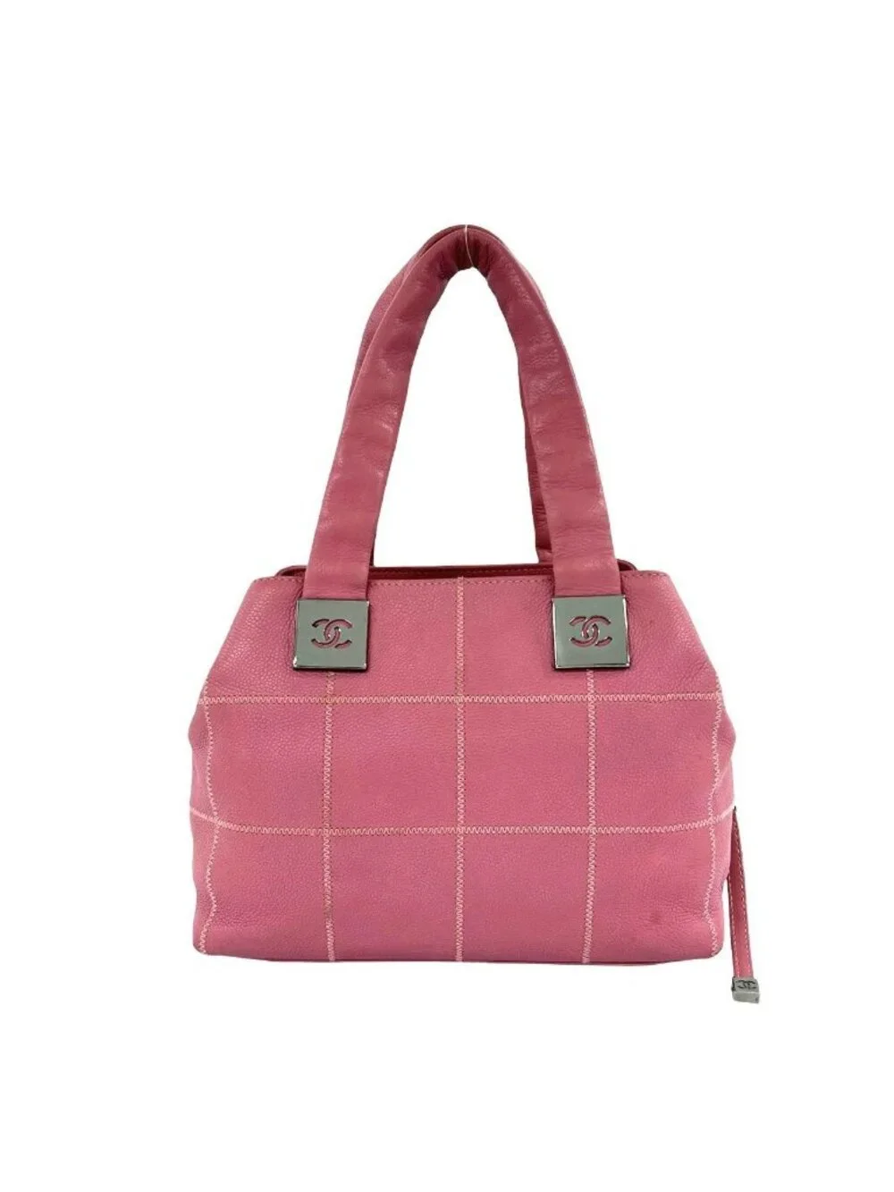 Chanel Choco Bar CC Logo Caviar Leather Mini Boston Bag Pink